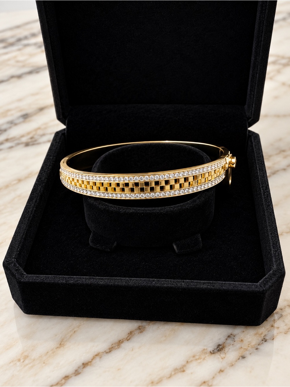 Gold Crystal-Accented Women's Zipper Bangle Bracelet